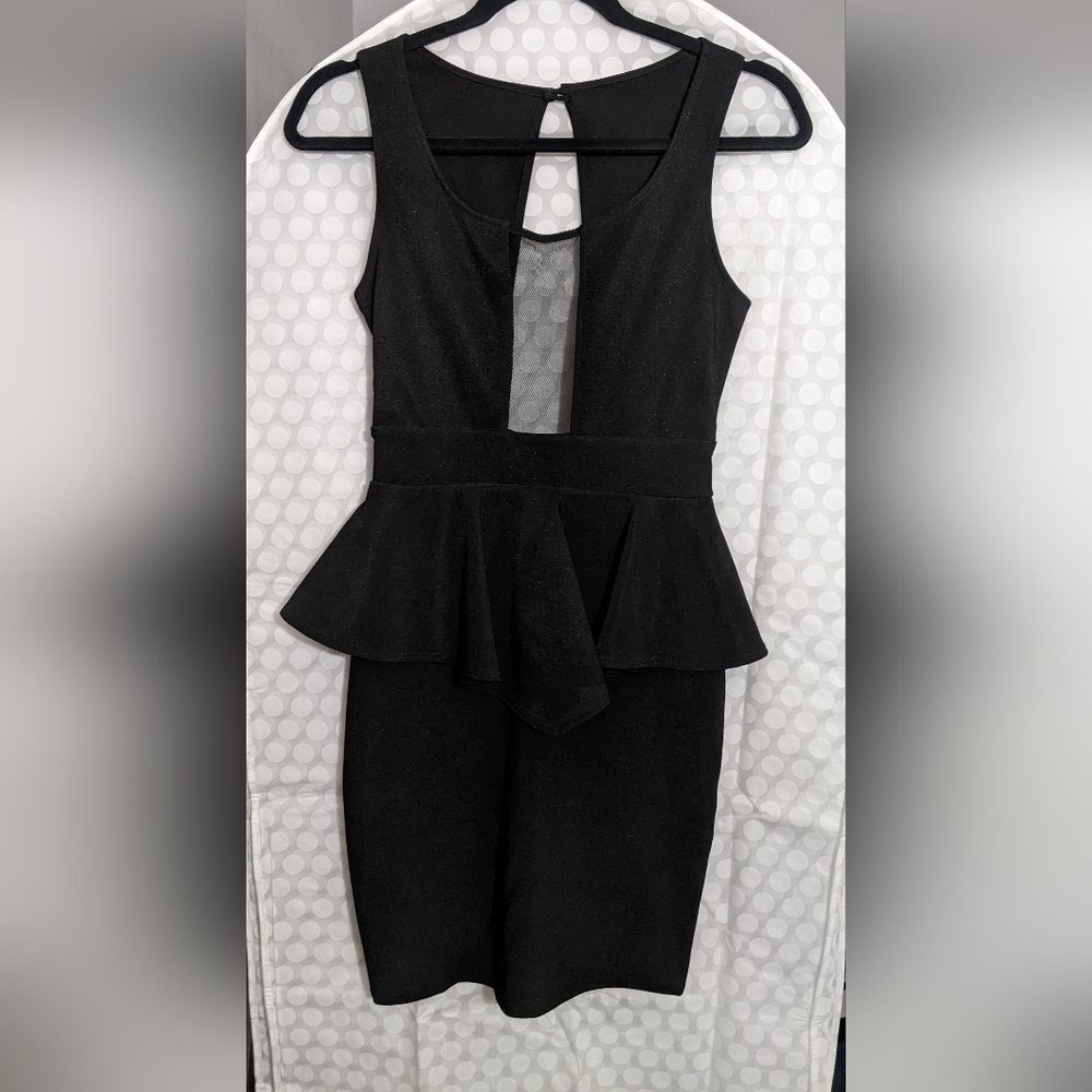 Black Deep Cut Peplum Dress